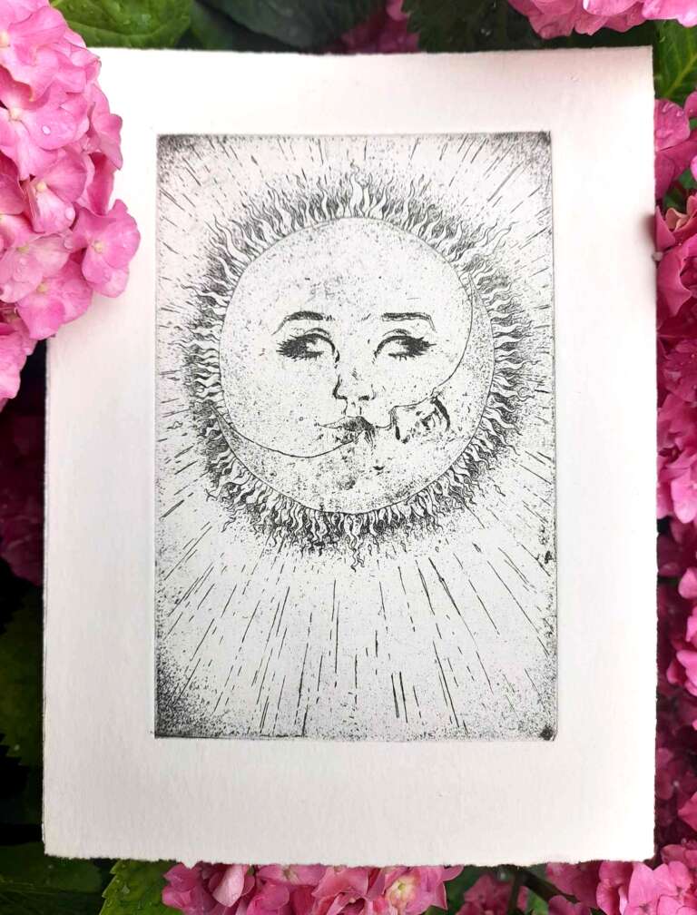 "Le Soleil a rendez-vous avec la Lune", taille-douce, format 15x20cm, série limitée à 42 exemplaires. 30 euros.