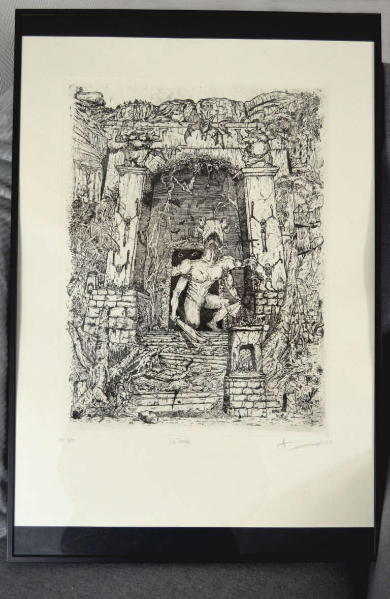 "Temple", estampe limitée et numérotée, gravure taille-douce sur papier ARCHES Velin BFK Rives. 40x54cm. 300 euros.